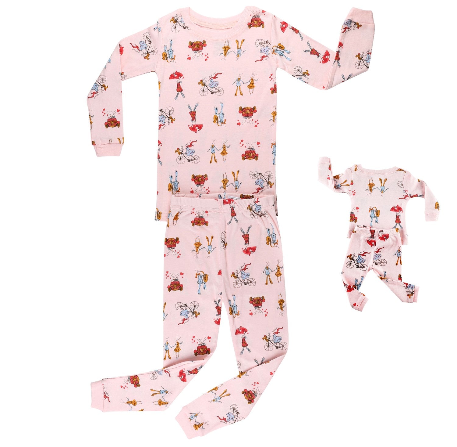 Elowel Matching Girl & Doll Bunnies 2 Piece Pajamas 100% Cotton (2-10 Years)