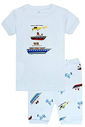 Elowel Boys Shorts Boat 2 Piece Pajamas Set 100% Cotton (Size Toddler-10 Year)