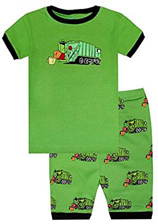 Elowel Boys Shorts Dustbin lorry (Garbage truck) 2 Piece Pajamas Set 100% Cotton (Size Toddler-10 Year)