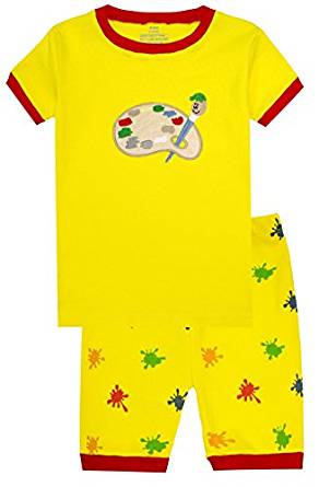 Elowel Girls Shorts Painter 2 Piece Pajamas Set 100% Cotton (Size Toddler-10 Year)