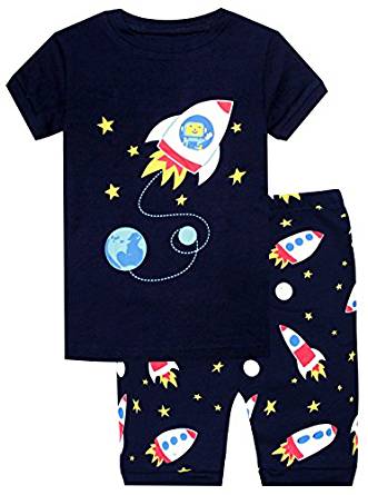 Elowel Boys Shorts Spacerocket 2 Piece Pajamas Set 100% Cotton (Size Toddler-10 Year)