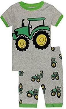 Elowel Boys Shorts Tractor 2 Piece Pajamas Set 100% Cotton (Size Toddler-10 Year)