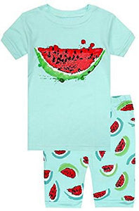 Elowel Girls Shorts Watermelon 2 Piece Pajamas Set 100% Cotton (Size Toddler-10 Year)