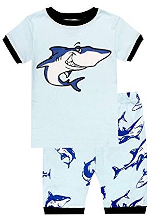 Elowel Boys Shorts Shark Whale 2 Piece Pajamas Set 100% Cotton (Size Toddler-10 Year)