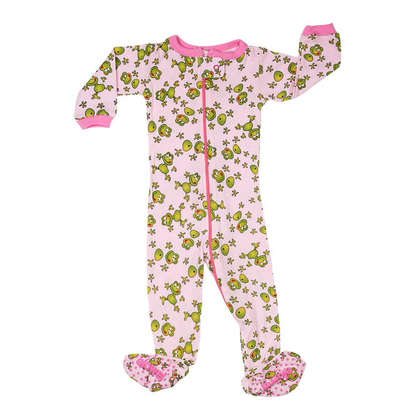 Elowel Girls Footed 1 Piece Froggies Pajama Sleeper 100% cotton (Size 6 Months-5 Years)