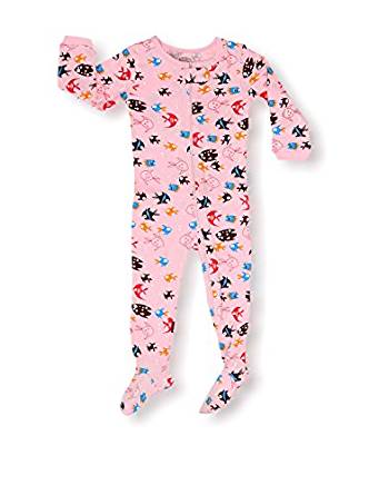 Elowel Girls Footed 1 Piece Fish Pajama Sleeper 100% cotton (Size 6 Months-5 Years)