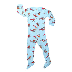 Elowel Boys Footed 1 Piece Helicopter Pajama Sleeper 100% cotton (Size 6 Months-5 Years)