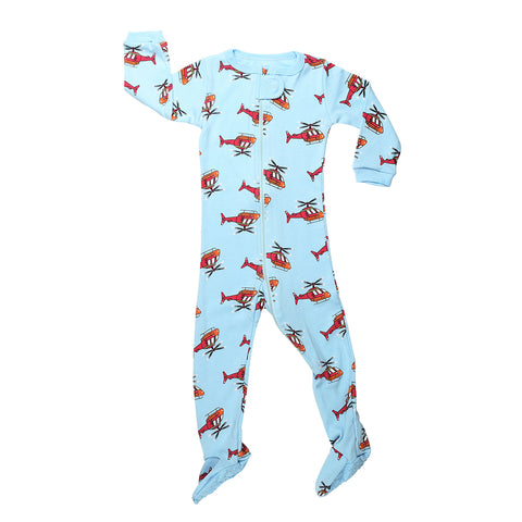 Elowel Boys Footed 1 Piece Helicopter Pajama Sleeper 100% cotton (Size 6 Months-5 Years)