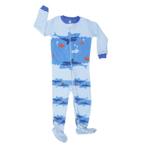 Elowel Boys Footed 1 Piece Shark Pajama Sleeper 100% cotton (Size 6 Months-5 Years)